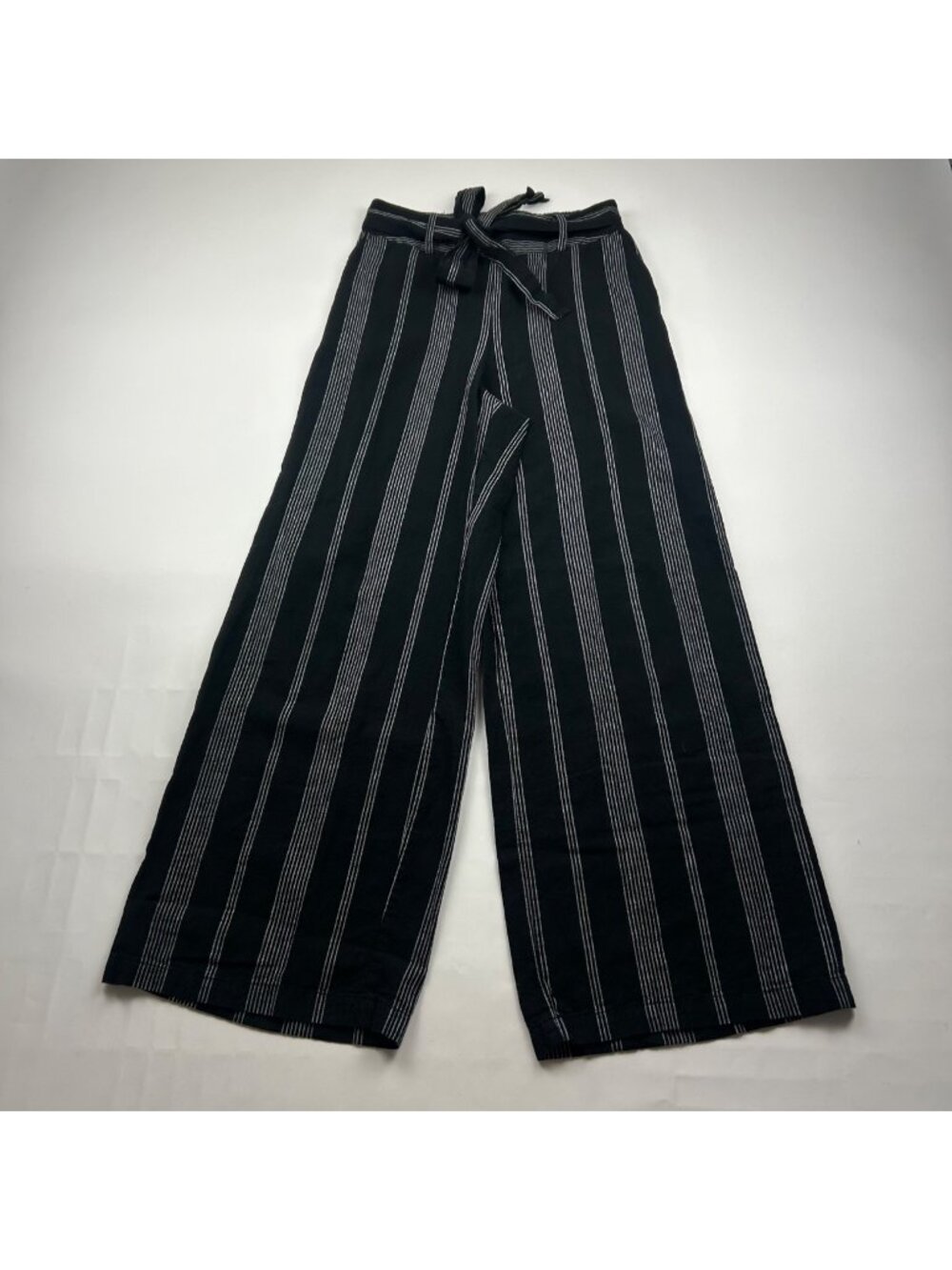 A New Day Black Striped Linen Blend Wide Leg Pant S